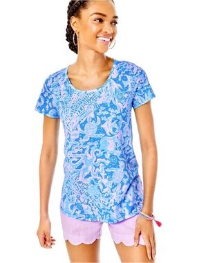 Lilly Pulitzer Etta Scoop Neck Top in Boca Blue Sea What I See